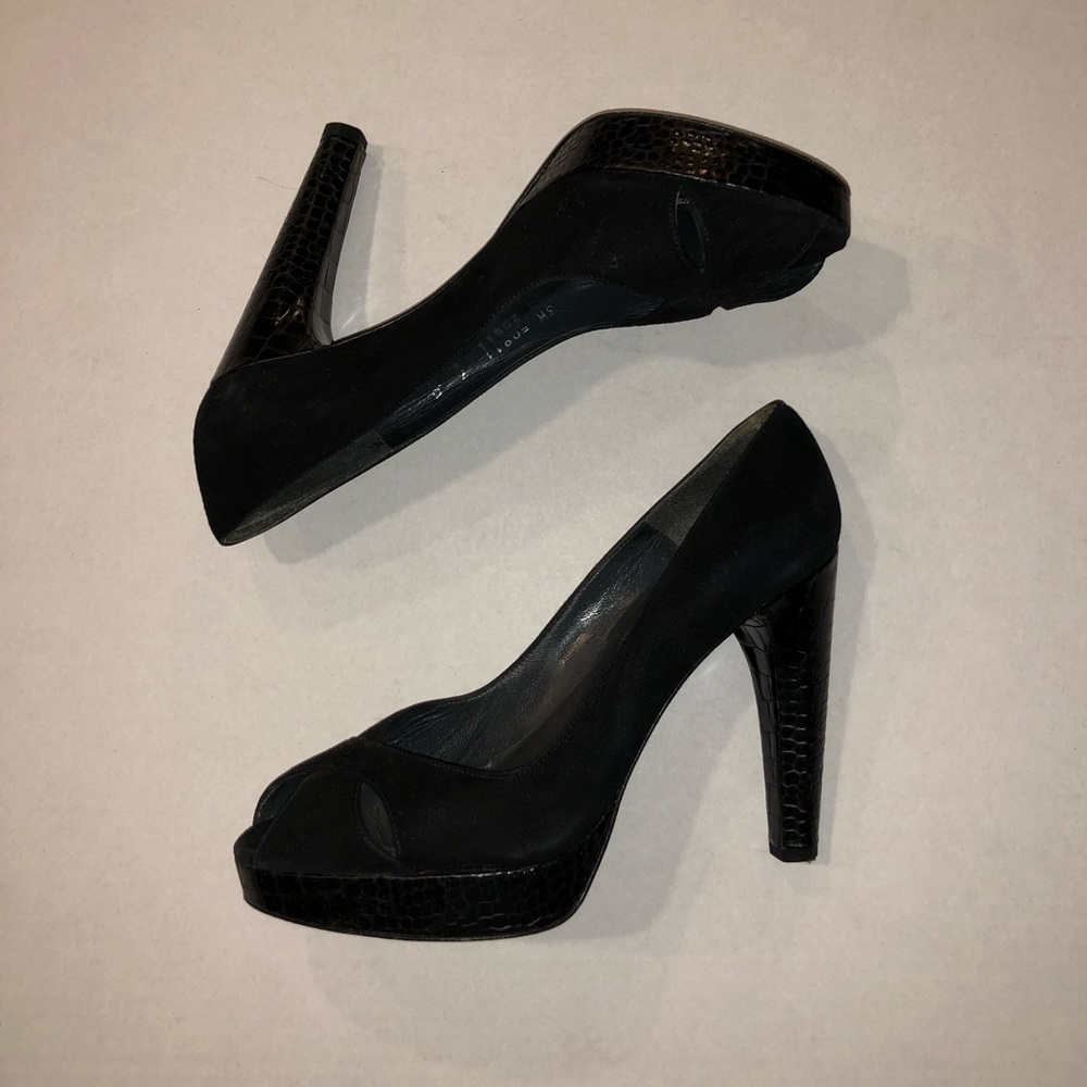 Stuart Weitzman suede and lizard skin heels